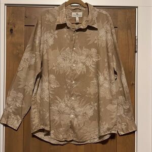 Island Shores Linen Blend Mens XL button down shirt floral Hawaiian Long sleeve